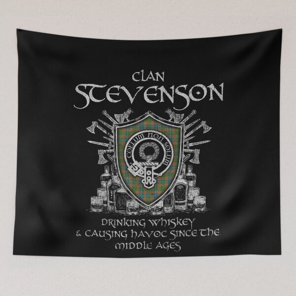 Item preview, Clan Stevenson Old drinking whiskey and causing havoc heritage crest tartan plaid designed and sold by Clan1093.