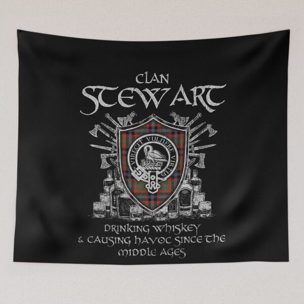 Item preview, Clan Stewart Fragment drinking whiskey and causing havoc heritage crest tartan plaid designed and sold by Clan1093.