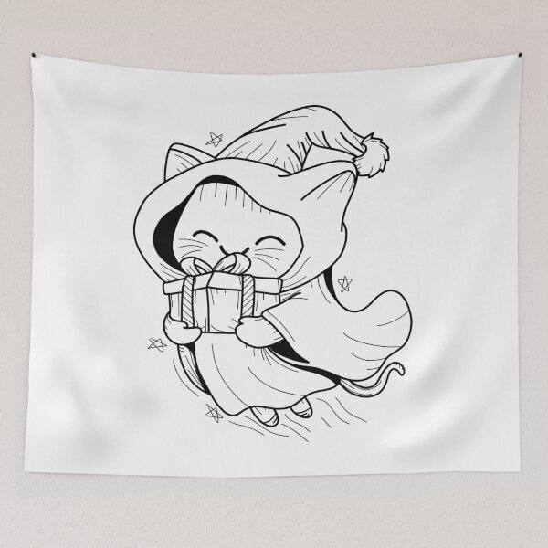 Item preview, Floating Ghost Cat in Santa Hat Holding Christmas Gifts – Cute Halloween x Christmas Design designed and sold by PILEXART.