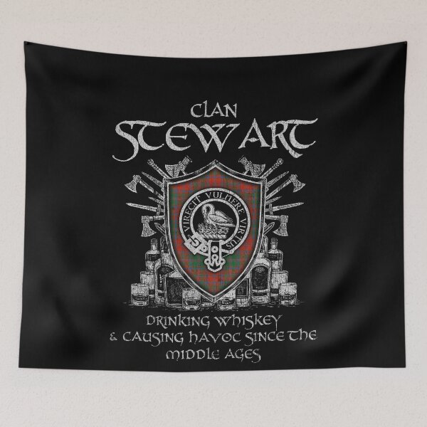 Item preview, Clan Stewart of Appin drinking whiskey and causing havoc heritage crest tartan plaid designed and sold by Clan1093.