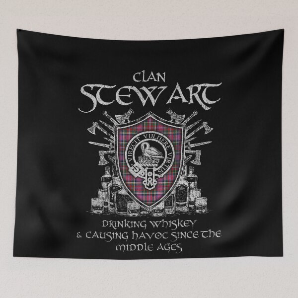 Item preview, Clan Stewart Pink drinking whiskey and causing havoc heritage crest tartan plaid designed and sold by Clan1093.