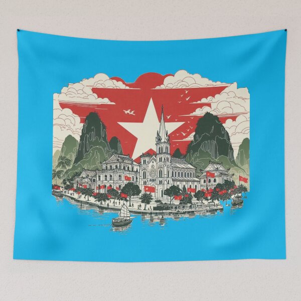 Item preview, Minimalist Watercolor Vietnam Landmarks & Nature | Retro Cityscape in National Colors ,  designed and sold by PaintMeWorld.