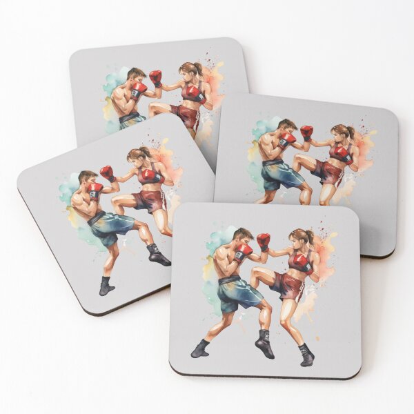 Item preview, Watercolor Clipart – Female Kickboxer Delivering a Knee Strike designed and sold by CharmingGarden.
