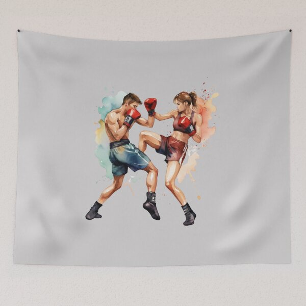 Item preview, Watercolor Clipart – Female Kickboxer Delivering a Knee Strike designed and sold by CharmingGarden.