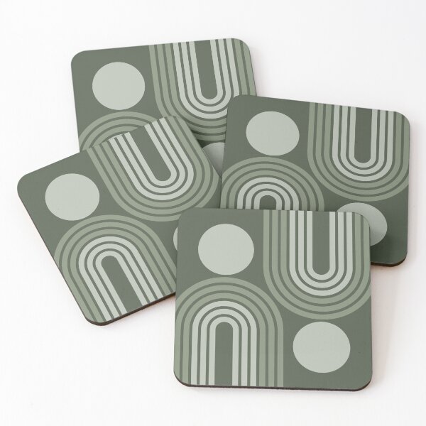 Item preview, Mid Century Modern Geometric Rainbow and Sun Abstract a18 in Greenery Sage Green designed and sold by nineFlorals.