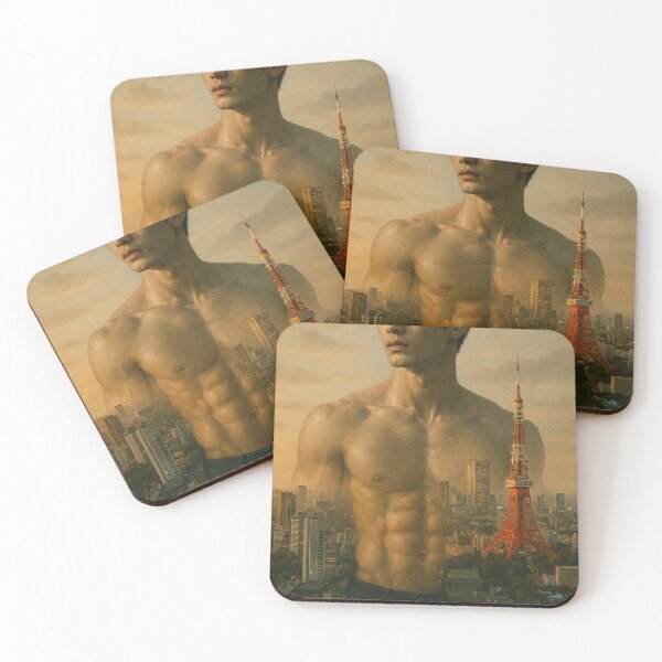 Item preview, Tokyo Japan – Sunset Cityscape with Shirtless Japanese Man designed and sold by Aryabek.