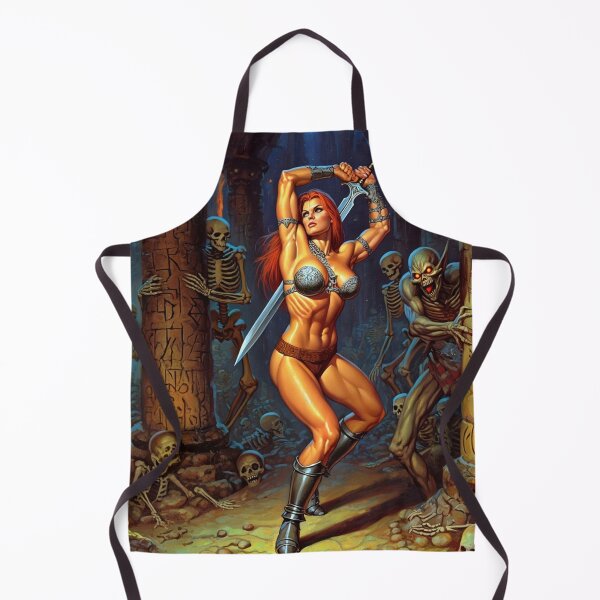 Item preview, Fantasy RPG artwork Red Haired Warrior woman Raising her enchanted sword to thwart goblins designed and sold by Vintage Designs +.