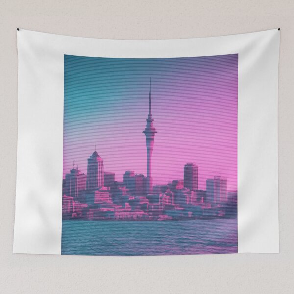 Item preview, Auckland New Zealand – Neon Vaporwave Skyline designed and sold by Aryabek.