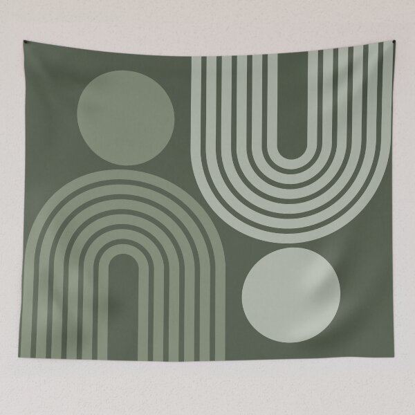 Item preview, Mid Century Modern Geometric Rainbow and Sun Abstract a14 in Greenery Sage Shades designed and sold by nineFlorals.