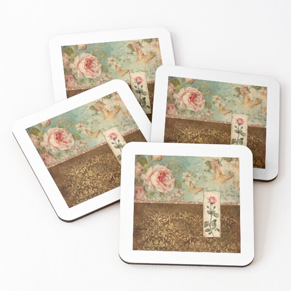 Item preview, Blue and copper grunge style mixed floral pattern  designed and sold by Renee Lavoie.