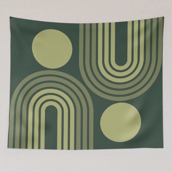 Item preview, Mid Century Modern Geometric Rainbow and Sun Abstract a11 in Greenery Shades designed and sold by nineFlorals.