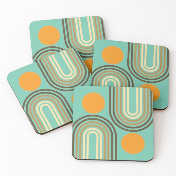 Item preview, Mid Century Modern Geometric Rainbow and Sun Abstract a10 in Rustic Earthy Teal Brown Orange designed and sold by nineFlorals.