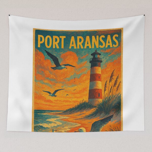 Item preview, Port Aransas Texas – Lighthouse and Beach Scene with Pelican designed and sold by Aryabek.