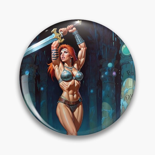 Item preview, Fantasy RPG artwork Red Haired Warrior woman Raising her enchanted sword designed and sold by Vintage Designs +.
