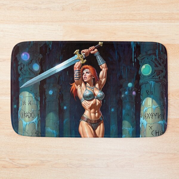 Item preview, Fantasy RPG artwork Red Haired Warrior woman Raising her enchanted sword designed and sold by Vintage Designs +.