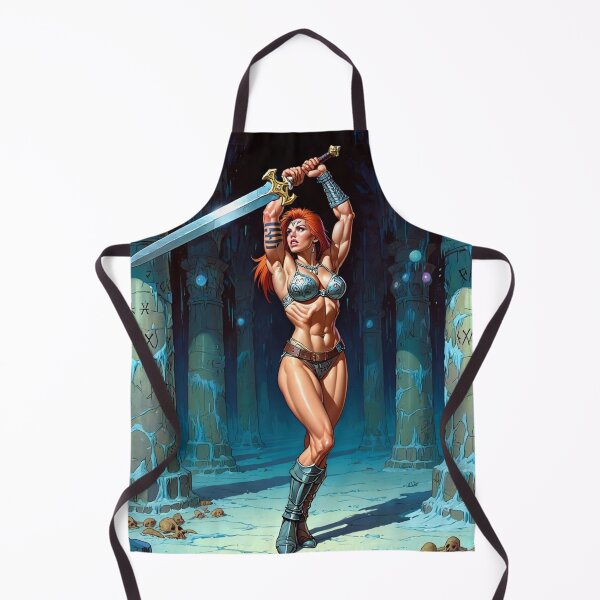 Item preview, Fantasy RPG artwork Red Haired Warrior woman Raising her enchanted sword designed and sold by Vintage Designs +.