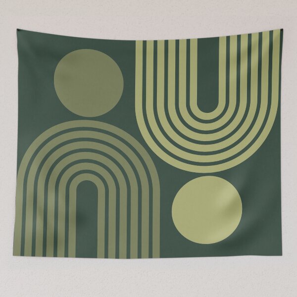 Item preview, Mid Century Modern Geometric Rainbow and Sun Abstract a15 in Greenery Shades designed and sold by nineFlorals.