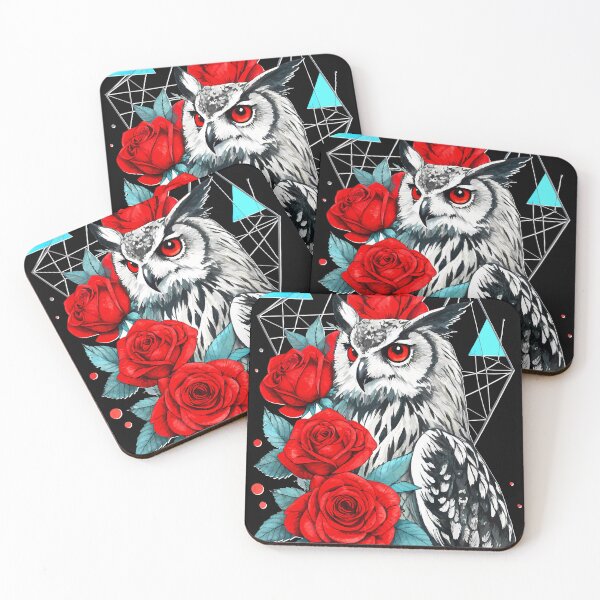 Item preview, Mystical Owl with Roses – Fantasy Art Illustration designed and sold by VikArtStudio.
