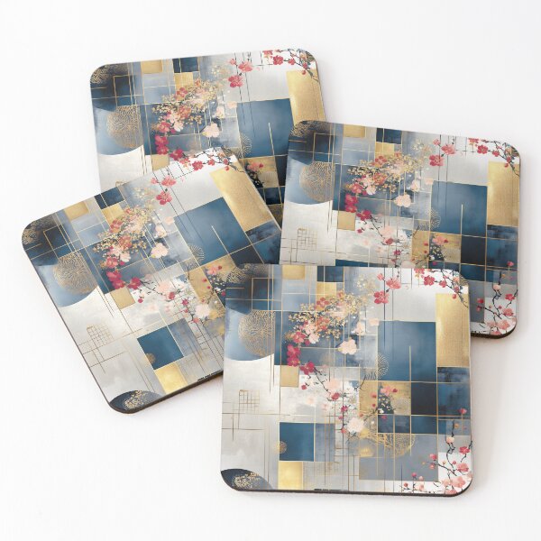 Item preview, Golden Grids and Sakura Flow: Elegant Japanese Abstract designed and sold by Moisky Patterns.