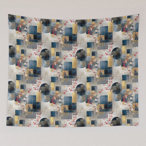 Item preview, Golden Grids and Sakura Flow: Elegant Japanese Abstract designed and sold by Moisky Patterns.