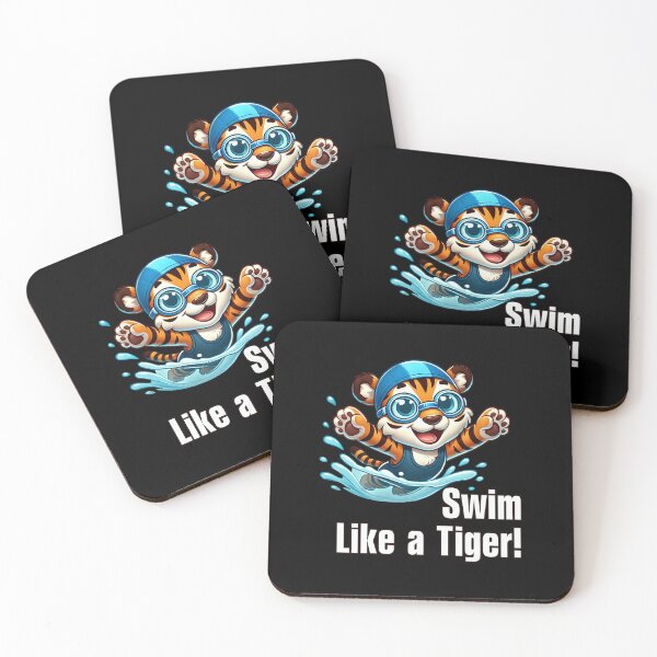 Item preview, Adorable cartoon baby tiger in swimming gear splashing in water with goggles and swim cap designed and sold by All-Of-Art.