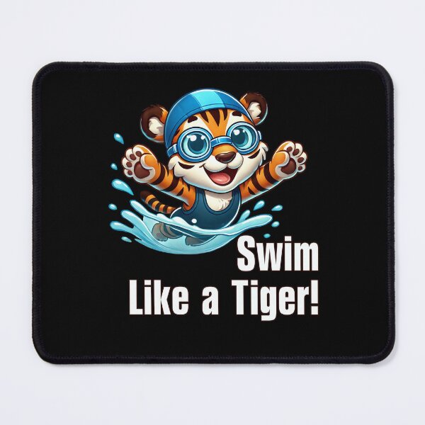 Item preview, Adorable cartoon baby tiger in swimming gear splashing in water with goggles and swim cap designed and sold by All-Of-Art.