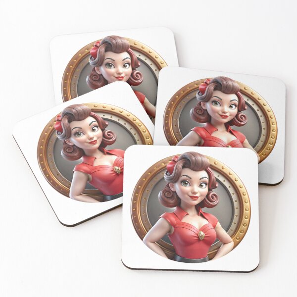 Item preview, 3D Rendered Female Character with Retro Aesthetics and Red Dress designed and sold by Creative88Art.