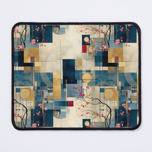 Item preview, Golden Harmony and Sakura Grid: Japanese Abstract Art Pattern designed and sold by Moisky Patterns.