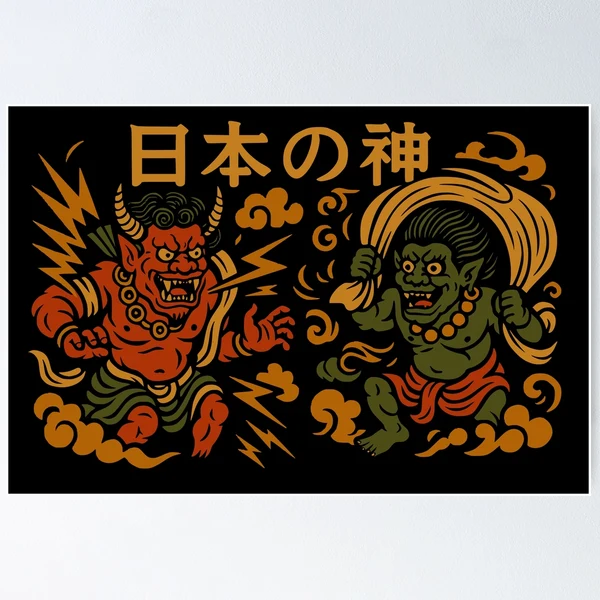 Japanese Thunder & Wind Gods – Raijin & Fujin Style Art | 日本の神