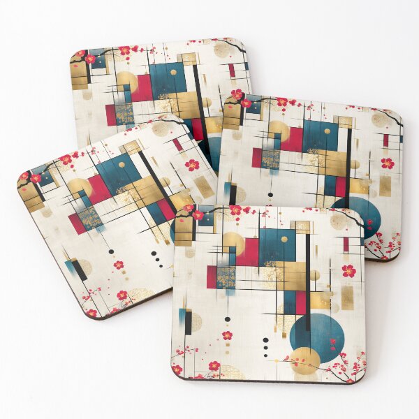 Item preview, Sakura Geometry on Cream Canvas: Modern Japanese Pattern Art designed and sold by Moisky Patterns.