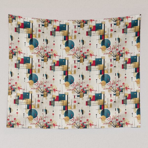 Item preview, Sakura Geometry on Cream Canvas: Modern Japanese Pattern Art designed and sold by Moisky Patterns.