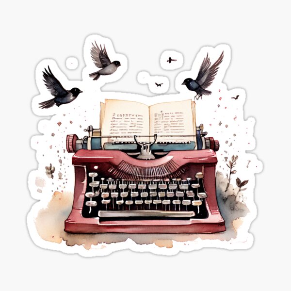 Vintage Typewriter with Birds Sticker
