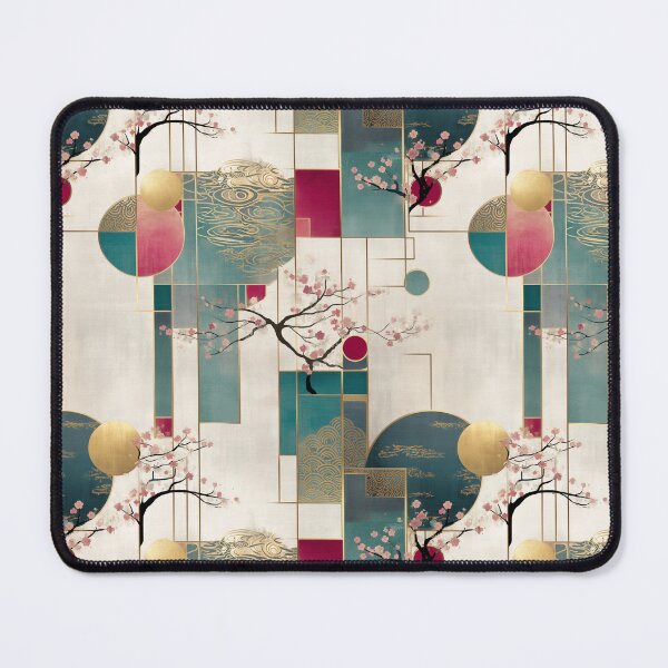 Item preview, Sakura Harmony in Teal and Gold – Japanese Geometric Blossom Pattern designed and sold by Moisky Patterns.