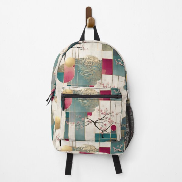 Item preview, Sakura Harmony in Teal and Gold – Japanese Geometric Blossom Pattern designed and sold by Moisky Patterns.