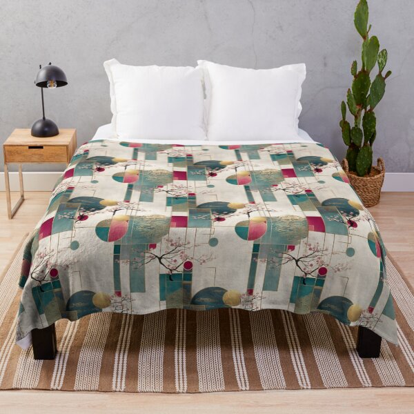 Item preview, Sakura Harmony in Teal and Gold – Japanese Geometric Blossom Pattern designed and sold by Moisky Patterns.