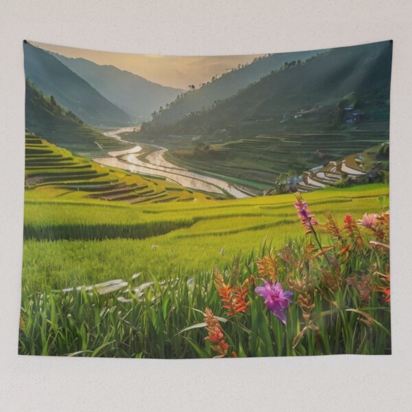 Item preview, Valley of Serenity A Rural Landscape of Rice and River designed and sold by BlareBlare.