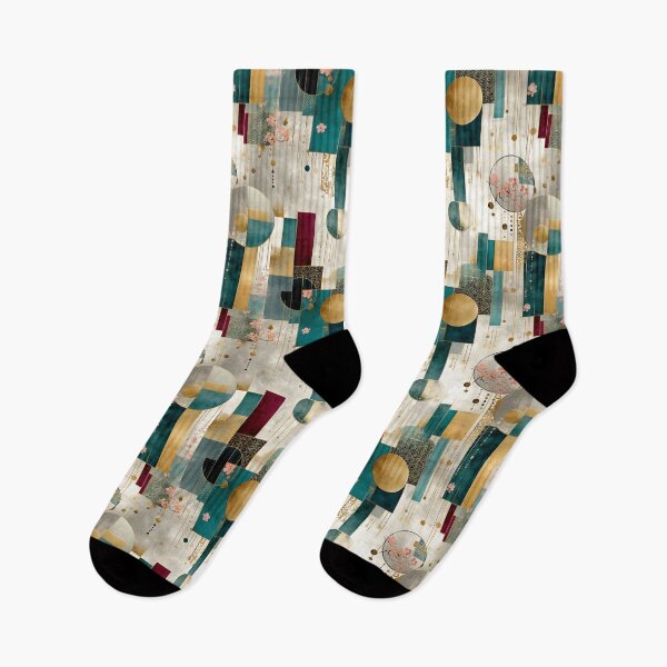 Item preview, Golden Harmony – Japanese Sakura Geometry in Teal and Crimson designed and sold by Moisky Patterns.