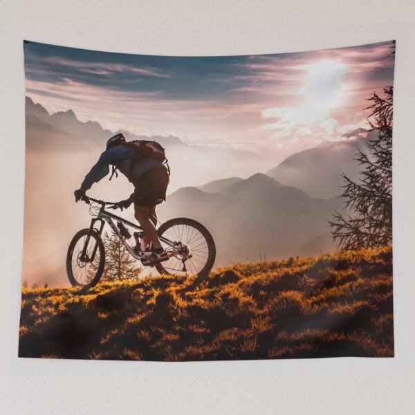 Item preview, High-Altitude MTB Shredder Conquers Mountain Peaks designed and sold by GrizzlyCollective.