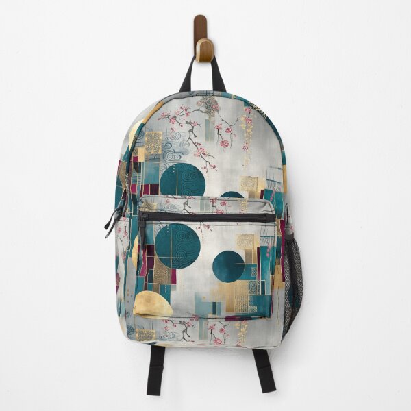 Item preview, Golden Sakura Harmony – Japanese Geometric Elegance in Teal and Crimson designed and sold by Moisky Patterns.