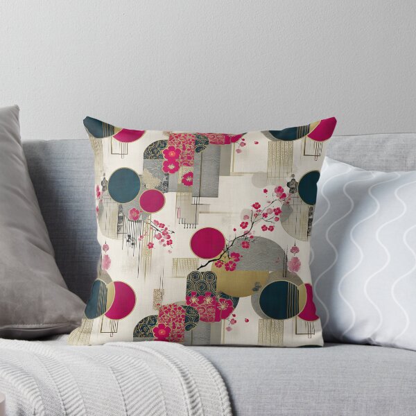 Item preview, Crimson Blossom Geometry – Japanese Floral Elegance in Gold and Navy designed and sold by Moisky Patterns.