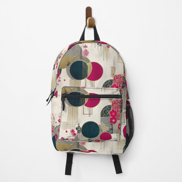 Item preview, Crimson Blossom Geometry – Japanese Floral Elegance in Gold and Navy designed and sold by Moisky Patterns.