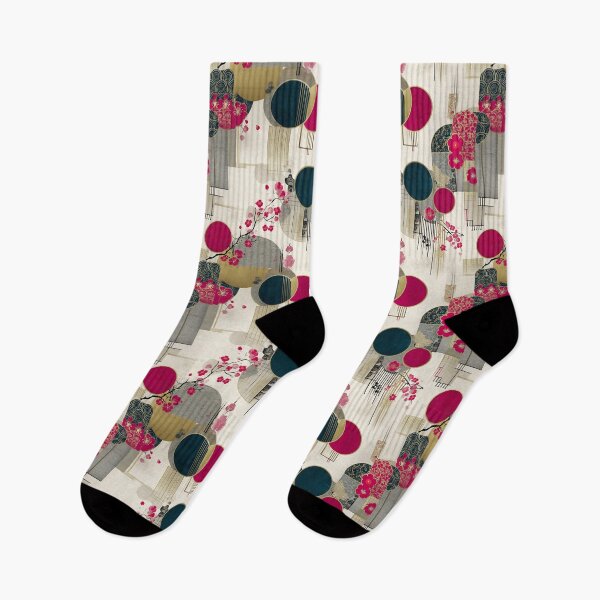 Item preview, Crimson Blossom Geometry – Japanese Floral Elegance in Gold and Navy designed and sold by Moisky Patterns.