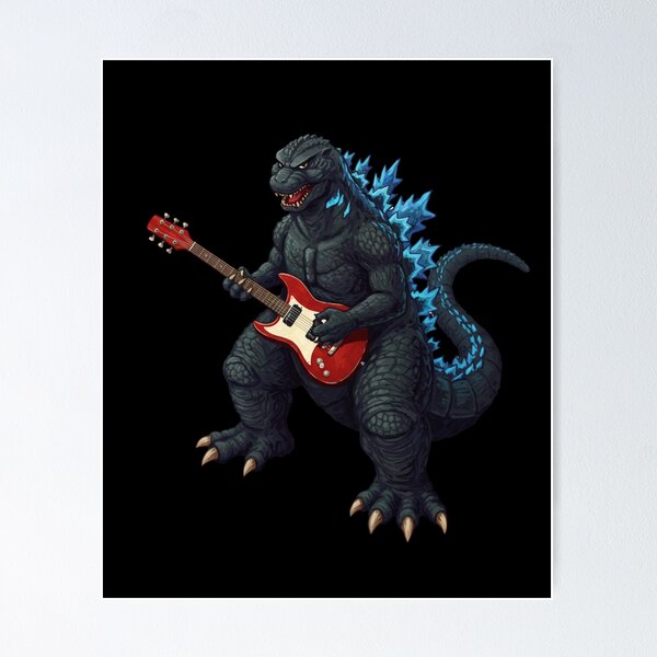 Vista previa del artículo con la obra «Camiseta de Godzilla tocando la guitarra eléctrica | Camiseta vintage de dinosaurio rockero para hombre», diseñado y vendido por Colorful-Garden.