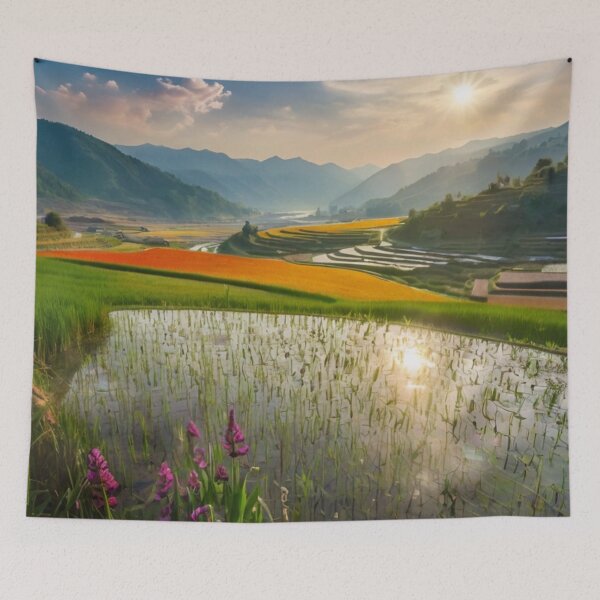Item preview, Sunlit Rice Terraces Beside the Gentle River designed and sold by BlareBlare.