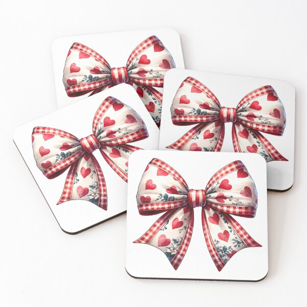 Item preview, White Vintage Bow with Red Hearts – Gingham Valentine Style designed and sold by Adorablehaunts.