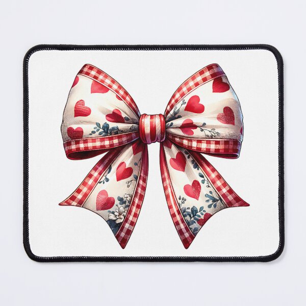 Item preview, White Vintage Bow with Red Hearts – Gingham Valentine Style designed and sold by Adorablehaunts.