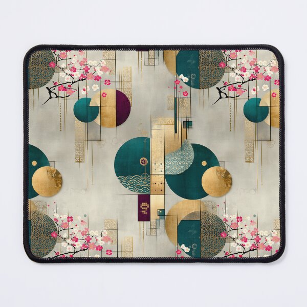 Item preview, Sakura Harmony Circles – Japanese Abstract Floral Pattern in Teal and Gold designed and sold by Moisky Patterns.