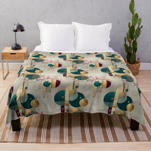 Item preview, Sakura Harmony Circles – Japanese Abstract Floral Pattern in Teal and Gold designed and sold by Moisky Patterns.