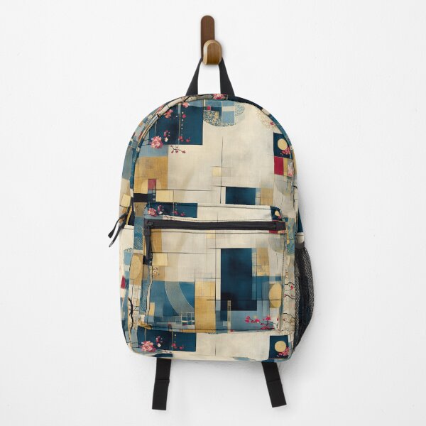 Item preview, Golden Geometry and Sakura – Japanese Floral Abstract in Blue and Crimson designed and sold by Moisky Patterns.
