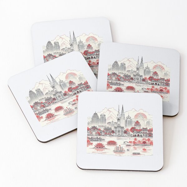 Item preview, Minimalist Watercolor Vietnam Landmarks & Nature | Retro Cityscape in National Colors ,  designed and sold by PaintMeWorld.